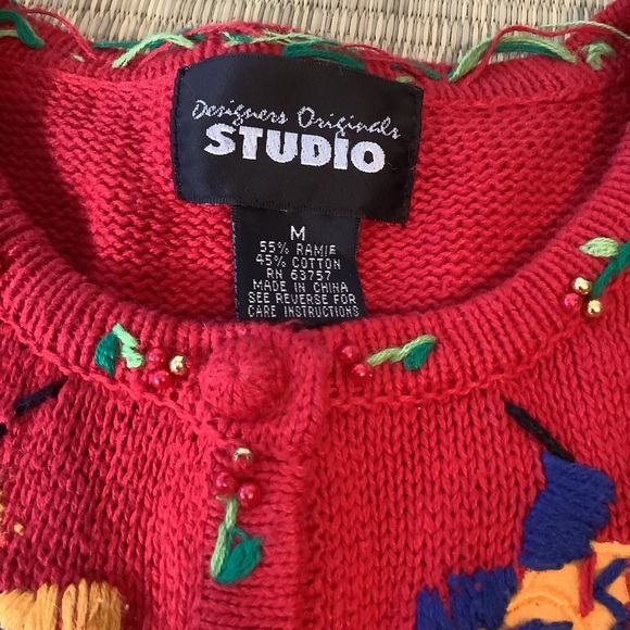 Designers Original Studio Womens Med Christmas Knit Cardigan Sweater Stockings - Picture 2 of 7